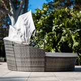 NNEDSZ LONDON RATTAN 3PC Outdoor Daybed Patio Rattan Sofa Sun Lounge Furniture Grey Wicker Off White Canopy