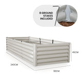 NNEDSZ MY FARM 240 x 90 x 45cm Raised Garden Bed, Rectangular, Corrugated Metal, with Ground Stakes, Light Grey