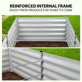 NNEDSZ MY FARM 240 x 90 x 45cm Raised Garden Bed, Rectangular, Corrugated Metal, with Ground Stakes, Light Grey