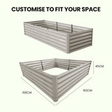 NNEDSZ MY FARM 240 x 90 x 45cm Raised Garden Bed, Rectangular, Corrugated Metal, with Ground Stakes, Light Grey