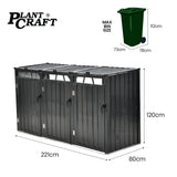 NNEDSZ PLANTCRAFT Triple Steel Wheelie Garbage Bin Storage Shed, Enclosure with 3 Opening Doors