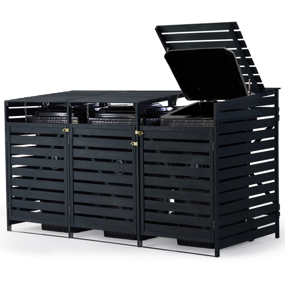NNEDSZ PlantCraft Triple Wood Wheelie Bins Storage Shed, 3 Door Garbage Rubbish Bin Enclosure