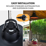 NNEDSZ THERMOMATE 1500W Hanging Outdoor Electric Patio Heater, Radiant Carbon Fiber Element, with Remote Control