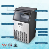NNEDSZ POLYCOOL Commercial Ice Maker Machine, up to 45kg/24hr, Stainless Steel, Undercounter, Freestanding