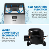 NNEDSZ POLYCOOL Commercial Ice Maker Machine, up to 45kg/24hr, Stainless Steel, Undercounter, Freestanding
