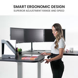 NNEDSZ Fortia Corner Standing Desk, 1730W x 1730W x 750D, 3 Motors, 120kg Load, Sit to Stand Up Electric Height Adjustable, Black/Silver Frame