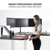 NNEDSZ Fortia Corner Standing Desk, 1730W x 1730W x 750D, 3 Motors, 120kg Load, Sit to Stand Up Electric Height Adjustable, Black/White Frame