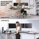 NNEDSZ Fortia Corner Standing Desk, 1730W x 1730W x 750D, 3 Motors, 120kg Load, Sit to Stand Up Electric Height Adjustable, Black/White Frame