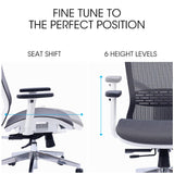 NNEDSZ FORTIA Ergonomic Office Desk Chair, Coolmesh Fabric, Headrest, Adjustable Lumbar Support, Armrests and Recline, Dark Grey Mesh/White Frame