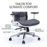 NNEDSZ FORTIA Ergonomic Office Desk Chair, Coolmesh Fabric, Headrest, Adjustable Lumbar Support, Armrests and Recline, Dark Grey Mesh/White Frame