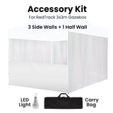 NNEDSZ RED TRACK Accessory Pack for 3x3m White Gazebo, includes Walls, Carry Bag, Rechargeable USB Lamp