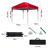 NNEDSZ RED TRACK 3x3m Ultra Compact Folding Gazebo, Carry bag, Portable Outdoor Popup Marquee for Camping Beach, Red
