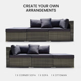 NNEDSZ LONDON RATTAN 3 Seater Modular Outdoor Lounge Setting incl. Ottoman, Grey