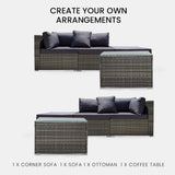 NNEDSZ LONDON RATTAN 4 Piece 3 Seater Modular Outdoor Lounge Setting incl. Coffee Table, Ottoman, Grey