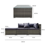 NNEDSZ LONDON RATTAN 4 Piece 3 Seater Modular Outdoor Lounge Setting incl. Coffee Table, Ottoman, Grey