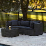 NNEDSZ LONDON RATTAN 4 Piece 3 Seater Modular Outdoor Lounge Setting incl. Coffee Table, Grey