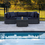 NNEDSZ LONDON RATTAN 4 Piece 3 Seater Modular Outdoor Lounge Setting incl. Coffee Table, Grey