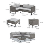 NNEDSZ LONDON RATTAN 4 pc Outdoor Furniture Setting, 4 Seater Lounge, Chairs, Coffee Table and Storage Box, for Outdoors Garden Patio, Grey