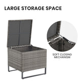 NNEDSZ LONDON RATTAN 4 pc Outdoor Furniture Setting, 4 Seater Lounge, Chairs, Coffee Table and Storage Box, for Outdoors Garden Patio, Grey
