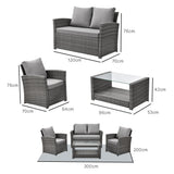 NNEDSZ LONDON RATTAN 4 pc Outdoor Furniture Setting, 4 Seater, Lounge Sofa Chairs and Coffee Table, for Outdoors Garden Patio, Grey