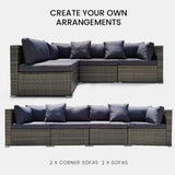 NNEDSZ LONDON RATTAN 4 Seater Modular Outdoor Lounge Sofa Setting, Grey