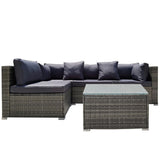 NNEDSZ LONDON RATTAN 5 Piece 4 Seater Outdoor Modular Lounge Setting with Coffee Table, Grey