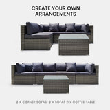 NNEDSZ LONDON RATTAN 5 Piece 4 Seater Outdoor Modular Lounge Setting with Coffee Table, Grey