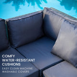 NNEDSZ LONDON RATTAN 4 Seater Modular Outdoor Lounge Setting with Coffee Table, Ottoman, Grey