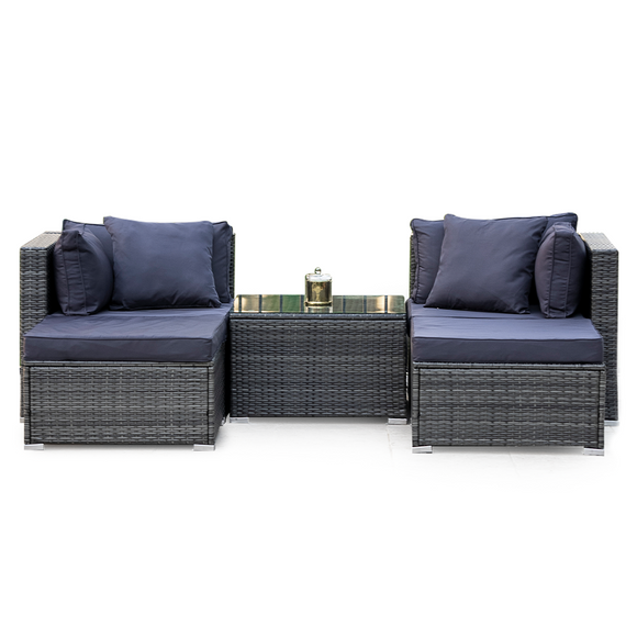 NNEDSZ LONDON RATTAN 4 Seater Modular Outdoor Lounge Setting with Coffee Table, Ottomans, Grey