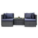 NNEDSZ LONDON RATTAN 4 Seater Modular Outdoor Lounge Setting with Coffee Table, Ottomans, Grey