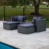 NNEDSZ LONDON RATTAN 4 Seater Modular Outdoor Lounge Setting with Coffee Table, Ottomans, Grey