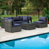 NNEDSZ LONDON RATTAN 5 Seater Modular Outdoor Lounge Setting with Coffee Table, Grey