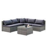 NNEDSZ LONDON RATTAN 5 Seater Modular Outdoor Setting Lounge with Coffee Table, Grey