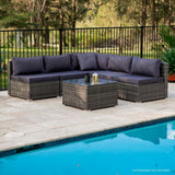 NNEDSZ LONDON RATTAN 5 Seater Modular Outdoor Setting Lounge with Coffee Table, Grey