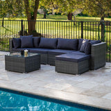 NNEDSZ LONDON RATTAN 5 Seater Modular Outdoor Lounge Setting with Coffee Table, Ottoman, Grey