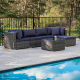 NNEDSZ LONDON RATTAN 5 Seater Modular Outdoor Lounge Setting with Coffee Table, Ottoman, Grey