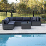 NNEDSZ LONDON RATTAN 7 Piece 6 Seater Modular Outdoor Lounge Setting with Coffee Table, Grey