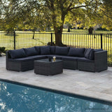 NNEDSZ LONDON RATTAN 7 Piece 6 Seater Modular Outdoor Lounge Setting with Coffee Table, Grey