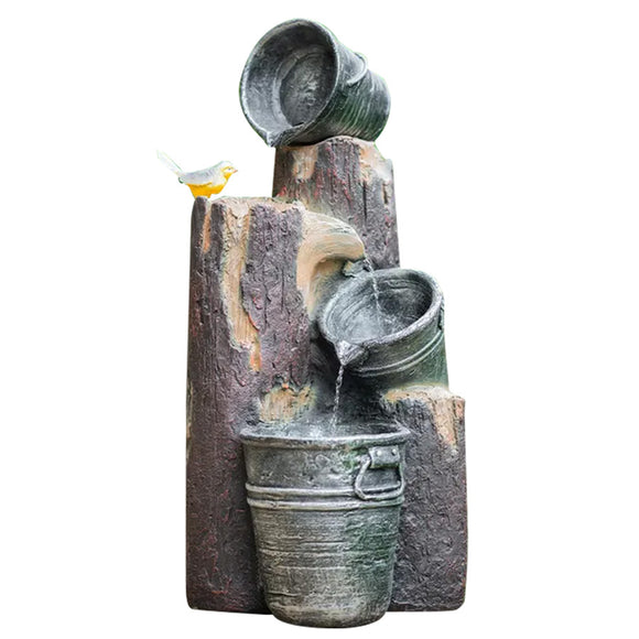 NNEDSZ PROTEGE Solar Powered Water Feature Fountain with Buckets Bird LED Lights