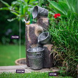 NNEDSZ PROTEGE Solar Powered Water Feature Fountain with Buckets Bird LED Lights