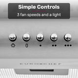 NNEDSZ EUROCHEF 90cm Fixed Stainless Steel Rangehood, Quiet 3-Speed, 4-Layer Dishwashable Filters, Halogen Lights EFR90S