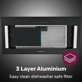 NNEDSZ EUROCHEF 60cm Undermount Rangehood Black, Quiet 3-Speed, 3-Layer Dishwashable Filter, LED Lights EUR60B