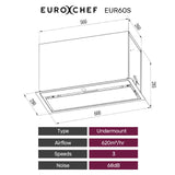 NNEDSZ EUROCHEF 60cm Undermount Rangehood Stainless Steel, Quiet 3-Speed, 3-Layer Dishwashable Filter, LED Lights EUR60S