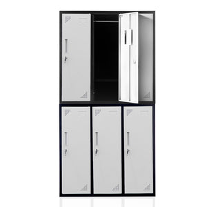 NNEDSZ Fortia 6 Door Metal Storage Cabinet Lockers for Gym Office - Black and Grey