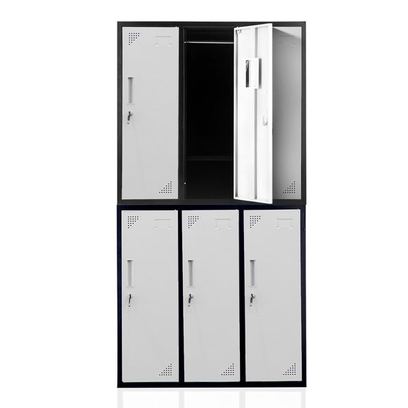 NNEDSZ Fortia 6 Door Metal Storage Cabinet Lockers for Gym Office - Black and Grey
