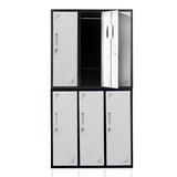 NNEDSZ Fortia 6 Door Metal Storage Cabinet Lockers for Gym Office - Black and Grey