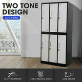 NNEDSZ Fortia 6 Door Metal Storage Cabinet Lockers for Gym Office - Black and Grey