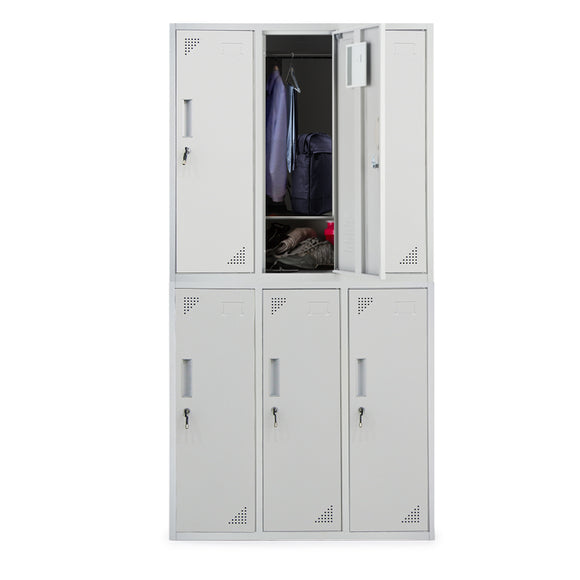 NNEDSZ FORTIA 6 Door Metal Storage Cabinet Lockers for Gym Office - Grey