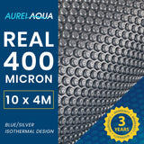 NNEDSZ AURELAQUA Pool Cover 400 Micron 10x4m Solar Blanket Swimming Thermal Blue Silver