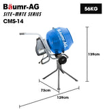 NNEDSZ BAUMR-AG 140L Portable Cement Concrete Mixer with Pedestal Stand, 550W Electric Motor, 10 Inch Solid Rubber Wheels